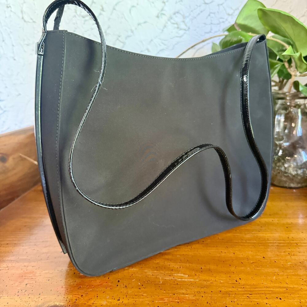 Vintage Nouchka Black Nylon Shoulder Bag Y2K Minimalist Baguette Zip Purse 90s - Picture 5 of 10